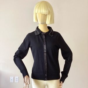 Worth Black Wool Sequin Crystals Cardigan Sweater